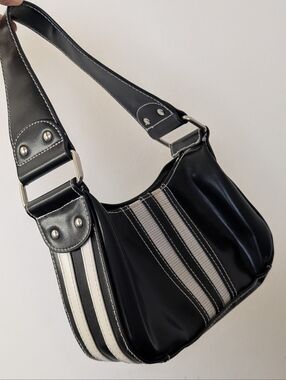 Y2K Black and White Striped Shoulder Bag